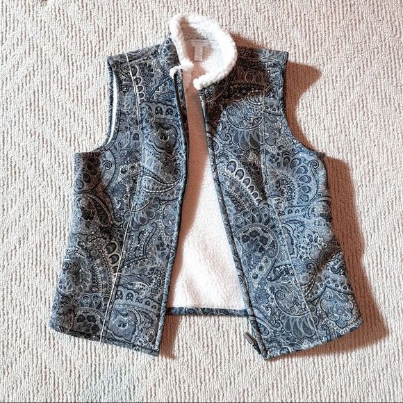 Charter Club Jackets & Blazers - Charter Club Petite Small Gray Blue Fleece Sherpa Lined Vest Paisley